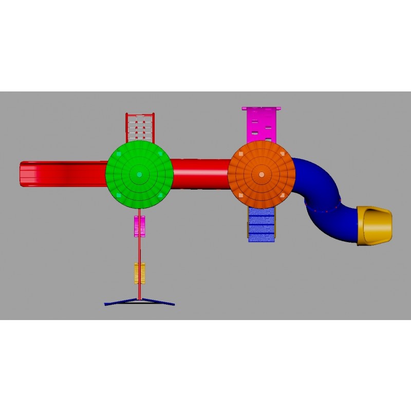 Playground infantil multicolorido 02 torres em madeira plástica com cobertura e tobogã. 